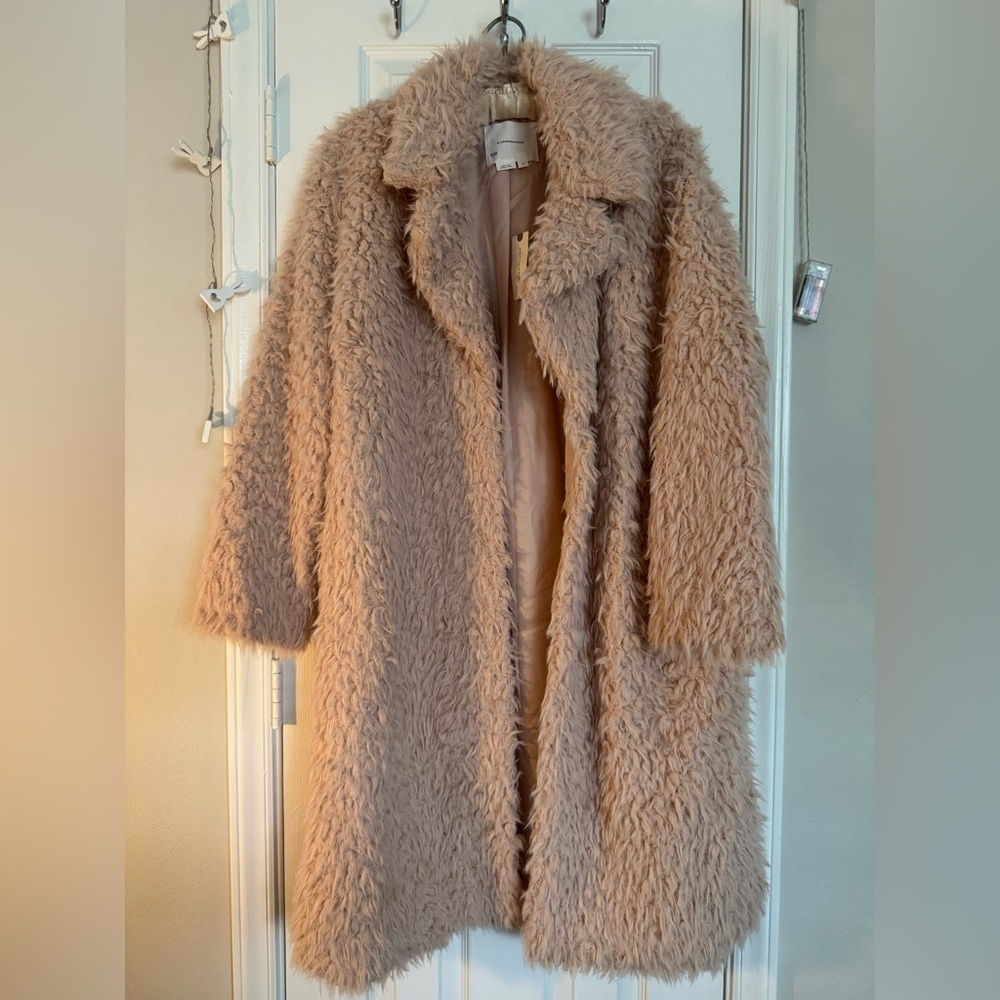 🧸NWT By Anthropologie Faux Fur Shaggy Teddy Duster Coat Jacket Peach Pink🧸 - Picture 11 of 11